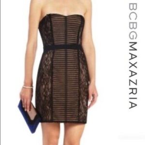 Bcbg maxazria black lace strapless dress